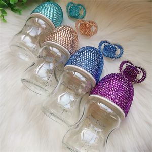 Dollbling Handmade Pink Crystal Baby Bottle Glam Pacifier Milk Feeding First Birthday Party Show Born Born Daugther Gifts 220512