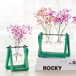 Holzrahmen Hydrokultur-Pflanzenvase Büro-Desktop-Dekoration Bonsai Transparenter Blumentopf mit Tabletthalter Home Ornaments BH7221 TYJ