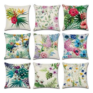 Sofa Decorative Linen Pillow Case 45x45cm Home Bedroom Cushion Covers Single-sided Printing Tropical Flower Pillowcase BH0568 TQQ