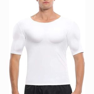 Erkekler Vücut Shapers Erkekler şekillendirici sahte kas göğüs tişört sahte omuzlar yastıklı iç çamaşırı sıkıştırma tişörtleri
