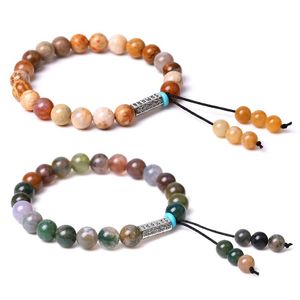 Charm Bracelets Women Striped Red Agate Lava Stone Tiger Eye Beaded Bracelet Buddhist Six-Character Proverbs Disciple BangleCharm CharmCharm