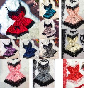 2022 TRACKSUITS FÖR WOMENS 2 PCS PAJAMAS SET SEXY SATIN LACE Sleepwear Babydoll Lingerie Nightdress Home Sets