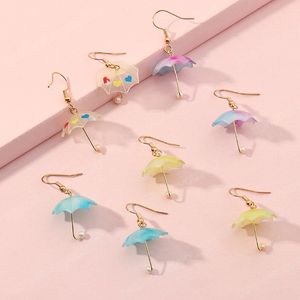 Korean Cute Mini 3D Rainbow Umbrella Dangle Earrings For Women Girl Fashion Creative Funny Pendant Earring Jewelry Accessories