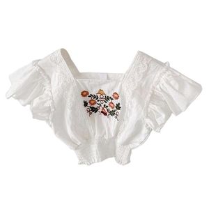 T-shirts Crop-Tops Age For 2 - 8 Yrs Baby Girls Lace Embroidery 2022 Summer White Beach Clothes Kids School Style Tee ShirtsT-shirts