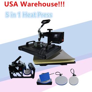 Local Warehouse! 5 i 1 T-shirt Värme Pressmaskinen Mug Sublimation Printer Värmeöverföring Machine Sublimation Machine USA Warehouse