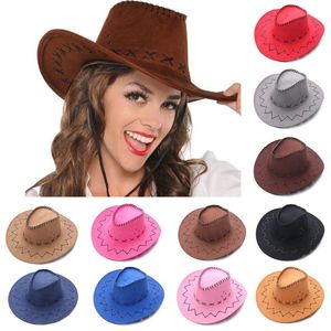 Berets 1Pc Fashion Vintage Cowboy Hat Western Style Suede Wide Brim Jazz Felt Fedora Hats Fancy Dress Accessory For Men Women326t