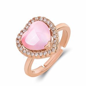 Pink Heart Rings for Women Gold Silver Wedding Engagement Bridal Jewelry Cubic Zirconia Stone Elegant Ring