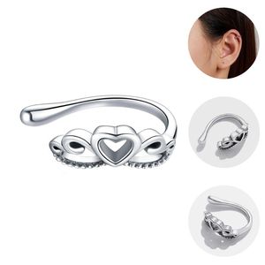 Klipp på skruva tillbaka 1pc Sterling Silver Heart Design Ear Jewel Benen Ben Earring Folder Clip-On Clip-On-On