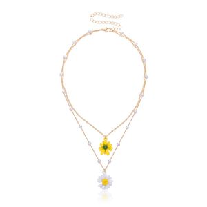 Collier pendentif à fleurs en couches en or Femmes Bohème Small Daisy Pearl Chain Colliers Colliers Femme Bijoux Cadeaux D3