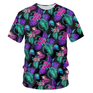 T-shirt da uomo streetwear stile novità 3d fiori colorati foglie teschi horror oversize 6XL sciolto casual uomo / donna goccia