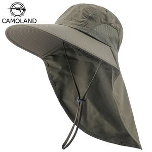 CAMOLAND Sommer UPF 50 Sonnenhut Frauen Männer Wasserdichte Eimer Hüte Mit Hals Klappe Outdoor Große Breite Krempe Angeln Hut 220519