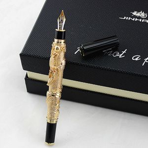 Jinhao Brand Gold Dragon Business Fountain Pen 0,5 mm Fine Nib Metal Writing Ink Pens School Office Artykułowanie Y200709