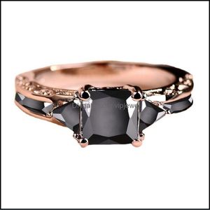 حلقة Solitaire Rings Design Modelry Design Crystal Black for Women Wedding Engagement زوجين Sier Color Female الذكرى السنوية هدية سحر