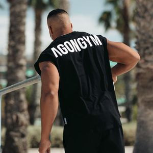 Erkek tank üstleri vücut geliştirme spor erkek spor salonu fitness egzersiz kolsuz gömlek erkek stringer singlet yaz rahat gevşek faniller