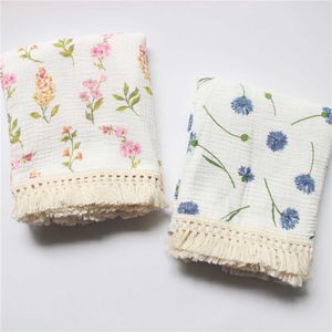 Muslin Swaddle Tassel Floral Blanket Baby Cotton Summer Bath Towels Toddler Wraps Nursery Bedding Infant Swadding Robes Quilt