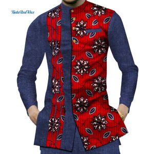 Bintarealwax Erkekler Gömlek Uzun Kollu Marka Afrika Giyim Dashiki Erkekler Pamuk Pamuk Gündelik Gömlek İnce Fit Afrika Balmumu Erkek Üstler 6xl Wyn380