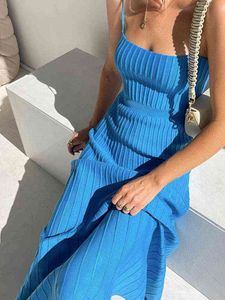 Spaghetti riem backless maxi jurk dames bodycon elegant vestido feest club mouwloze blauw gebreide zomerjurken vrouwen t220816