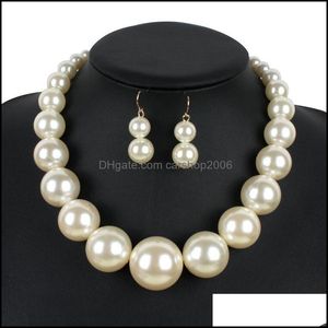 Orecchini Collana Set di gioielli Grandi perle artificiali Fatte a mano Collane di perline Girocolli Orecchini per le donne Ragazza Party Club Dhryj