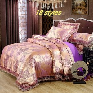 Luksusowy zestaw pościeli 2 lub 3PCS satynowy Jacquard Duvet Zestawy 1 kołnierzowe okładka 12 poduszek bliźniacze pełne królowe 210309