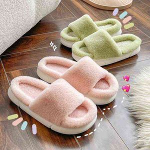 Women Fashion Winter Slippers Fluffy Warm Indoor House Shoes Female Briefs On Flats Home Slides Plush Outdoor Cotton Slippers J220716
