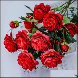 Dekorativa blommor kransar festliga fest levererar hem trädgård simation peony artificiell blommor bröllop skönhet dekoration falsk plast