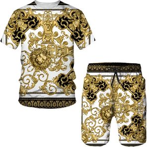 Barroco Camiseta Para Homens / Mulheres Verão T-shirt de Oversized / Shorts 3D Lion Head Crown Cópia O Pescoço De Manga Curta Top Suit Masculino 220419