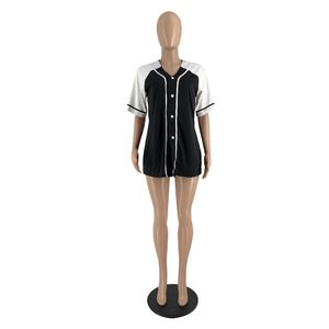 Wholesale Women Baseball Uniform Jackets Summer Patchwork Shirts Short Sleeve panelled Cardigan Casual Sports Outerwear Bulk items 7281