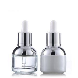 30ml szklana butelka w surowicy Pearl White Przezroczysty Opakowanie olejem Essential Offing Container z wtyczką z tworzywa sztucznego