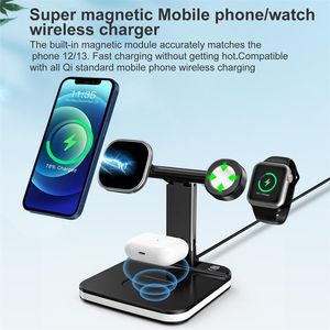 3 in 1 Foldable Wireless Charger 15W Multifunctional Fast Magnetic Charging Station Stand with Night Light Holder Qi Watch Chargers With LED Lamp