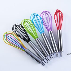 Colorful Silicone Kitchen Whisk Non-Slip Easy to Clean Egg Beater Milk Frother Kitchen Stainless Steel Utensil specialty Tool JLA13425