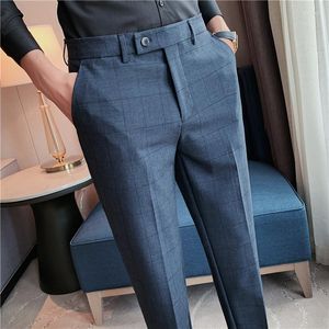 Men's Suits & Blazers British Style Dress Suit Pant Men 2022 Plaid Slim Designer Gentlemen Business Casual Work Office