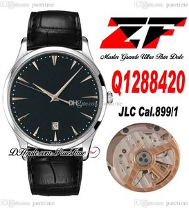 ZF Master Grande Ultra cienki data Q1288420 A899/1 Automatyczna męska zegarek stalowa obudowa czarna tarcza ma znaczniki skórzane paski Super Edition Puretime B2