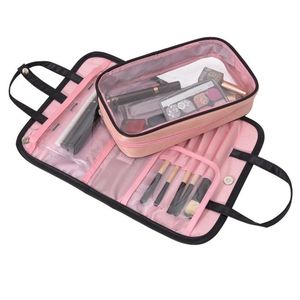 Kvinnor Twoinone Cosmetic Bag Foldning Kosmetiska förvaringsväskor Travel Organiser Makeup Bag Stor kapacitet Skönhet Toalett Väskor Y200714