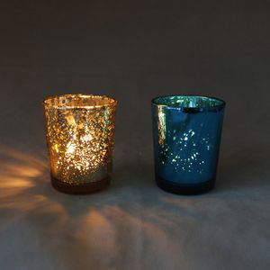 Leere roségoldene Mercury Speckled Pillar Votivkerzenhalter aus Glas für die Kerzenherstellung