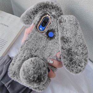 Fluffy Rabbit Silicone Bunny Plush Phone Cases For Huawei P20 Lite P40 P30 Pro Mate 30 Nova 5T Honor 20S 9X Y7 Pro Y9 Prime 2019