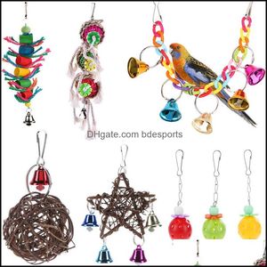 Capacatiel Parrot Toys Toys de madeira Caija de campainha pendurada para papagaios esquilos de pássaro Funny Chain Swing Toy Supplies Drop Deliver