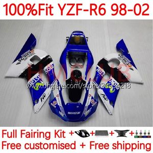 Corpo de OEM para Yamaha YZF R6 R 6 YZF600 600cc 98-02 Bodywork 7No.20 YZF 600 CC YZF-600 YZFR6 98 99 00 01 02 YZF-R6 1998 1999 2000 2001 2002 Kit de Feira de Injeção Azul Branco