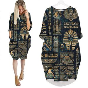 Casual klänningar Jumeast Women Clothing Summer Batwing Sleeve Dress D Printed Ancient Egyptian Gods Hieroglyphs Fashion kjol Pocket Nightdren
