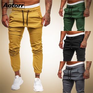 Mens Casual Solid Multi-Pocket Trousers Streetwear Slim Drawstring Cargo Pencil Pants Man Fashion Thin Jogging Sweatpants 201126