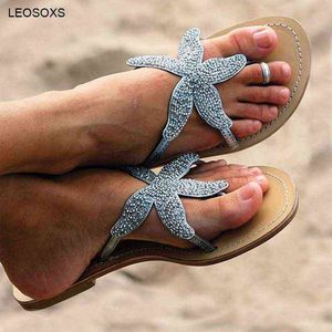 نساء مسطح الوجه يتخبط الصنادل الصيفية مقطع إصبع القدم حذاء النجوم شقة أسفل الموضة غير الرسمية ألوان شاطئ شاطئ الأحذية G220518