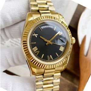 KT Relógios de Pulso Masculino 228238 40mm Numeral Romano Mecânico Automático Ásia 2813 Movimento Amarelo Ouro Pulseira de Aço Inoxidável Relógios de Luxo