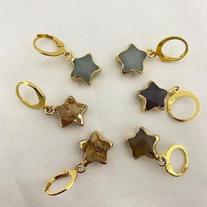 Dangle żyrandol ze stali nierdzewnej Goldtone Kamienne kolczyki Huggie zawiasowe faktyczne krystalicznie naturalny kwarc mały kropla kolczyki