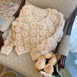 autumn and winter new mohair sweater coat super fairy handmade three-dimensional rose flower heavy industry knitted cardigan