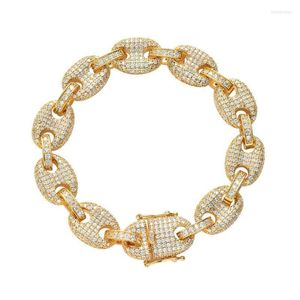 Link Chain Hip Jewelry Fashion Charm 12mm Copper Coffee Bean Iced Crystal Cubic Zirconia Armband Choker Homme INTE2LINK