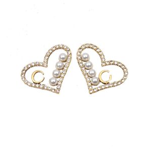 Vintage Gold Plated Luxury Brand Designers Letters Stud geométrica famosa famosa famosa do coração Cristal strass rroofrinho de pérolas Jewerlry H1