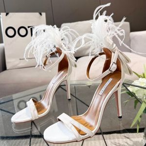 Aquazzura Womens Top-Quality Dress Designers Shoes Stileetto Heel Sandalsサテンラインストーン