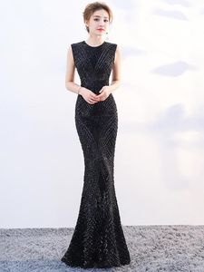 Casual Dresses Formal Evening Dress Mermaid O Neck Sleeveless Long Party Gowns Robe Soiree Elegant 2022 Red Gold Black Sequins