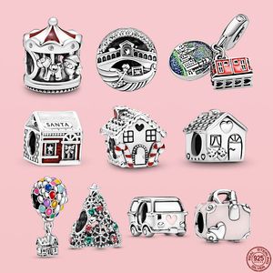 925 Argento Fit Pandora Charm 925 Bracciale Sparkling House Valigia Car Home charms set Ciondolo Gioielli fai da te perline fini