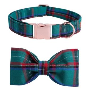 Collare e guinzaglio per cani scozzesi con papillon Tessuto in cotone morbido Fibbia in metallo oro rosa Accessori per animali regolabili Y200515