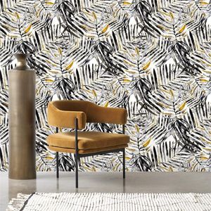 Wallpapers Black Yellow Fine Leave 3D Self Adhesive Wallpaper PVC Waterproof Peel And Stick Film For Room Decor Removable Wall Mural